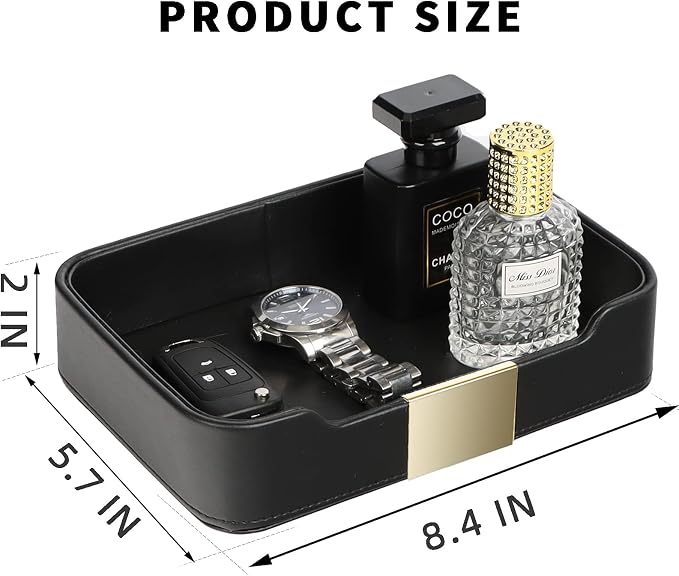 SANZIE Luxury Leather Tray Desktop Storage Catchall Organizer Decorative Tray - Image 3