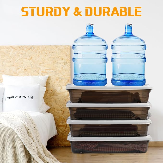Beeveer 4 Pcs Plastic Under Bed Storage Containers - Image 6