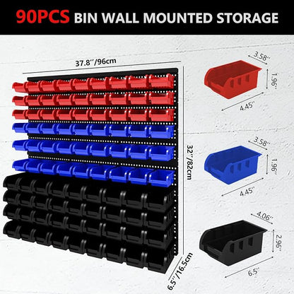 90Pcs Plastic Wall Mounted Storage Bins Parts Rack Nuts And Bolt Bins Organizer - Image 2