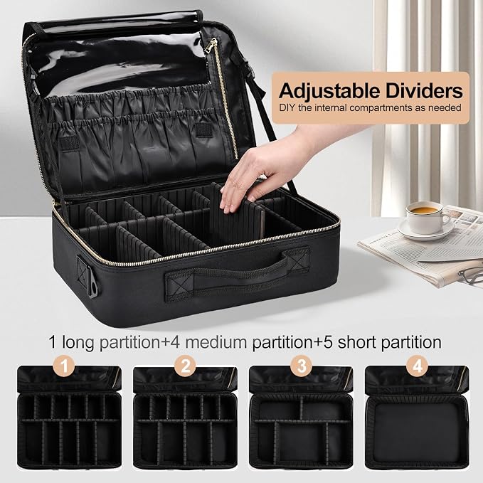 Travel Makeup Bag with Brush Holder, Professional Cosmetic Train Case Organizer - Image 4