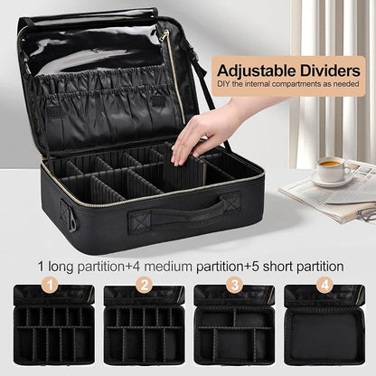 Travel Makeup Bag with Brush Holder, Professional Cosmetic Train Case Organizer - Image 4