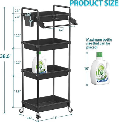 SPACEKEEPER Rolling Storage Cart, 4-Tier Bathroom Organizer Utility Cart - Image 4