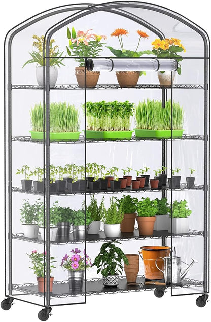 5-Tier Greenhouse with Caster Wheel, Each Shelf Height Adjustable Metal Plant by Abimars