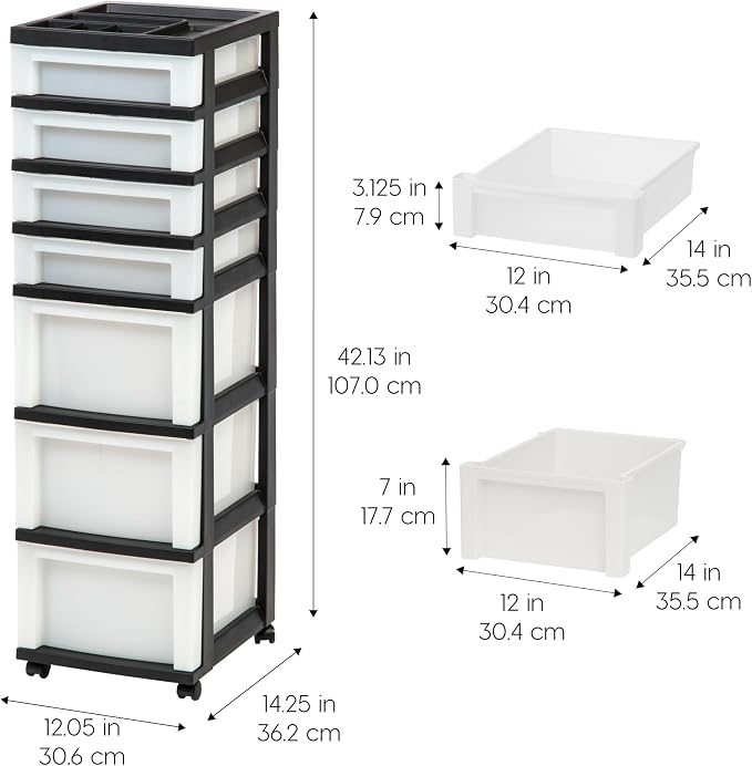 IRIS USA 7-Drawer Rolling Storage Cart, office essentials, classroom items - Image 3