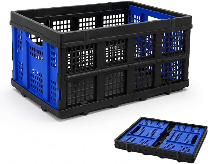 Collapsible Storage Crate, Heavy Duty Foldable Plastic Storage Bin, Stackable by Mecbellor