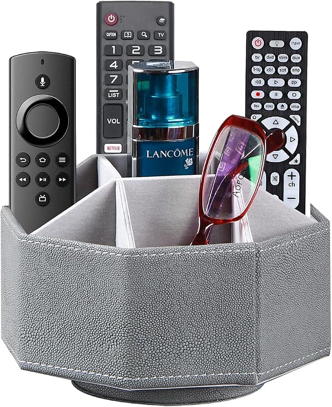 Leather Remote Control Holder, 360 Degree Spinning TV Remote Caddy, 9 Grids by Arniche