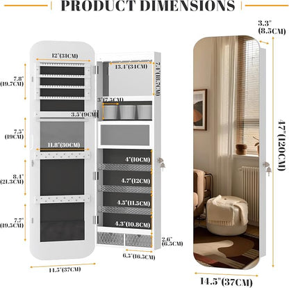 Vlsrka 47.2" LED Mirror Jewelry Cabinet, Wall/Door Mounted Full Length Mirror - Image 7