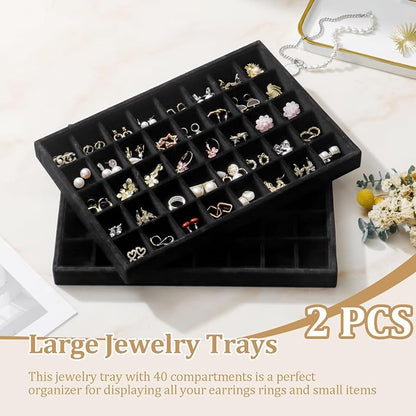 Large Velvet Jewelry Tray 2 Pack Stackable Jewelry Display Drawer Inserts Trays - Image 2