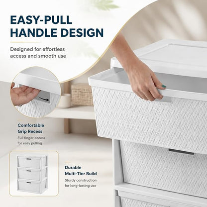 Plastic 3-Drawer Storage Tower, Decorative Cross-Weave Organizer - Image 6