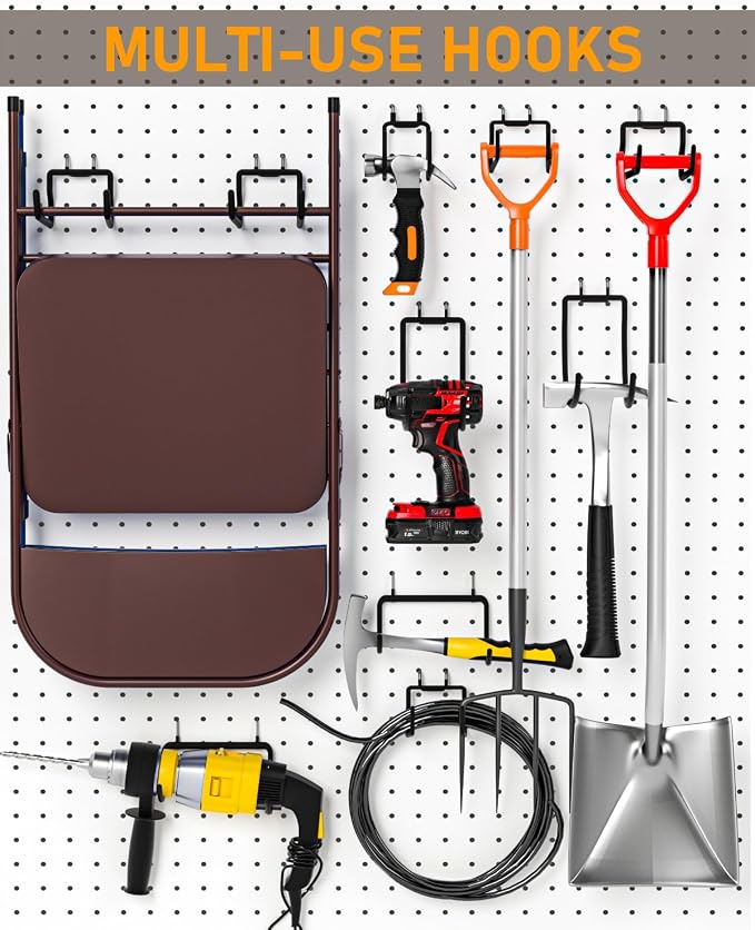 INCLY 10 Pack Heavy Duty Pegboard Hooks, 1/4" Pegboard Drill Holder Tool - Image 2