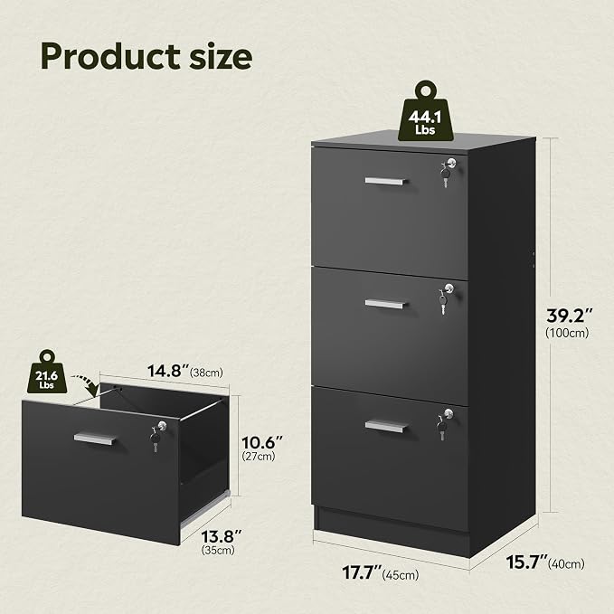 DEVAISE 3 Drawer Wood File Cabinet - Image 2