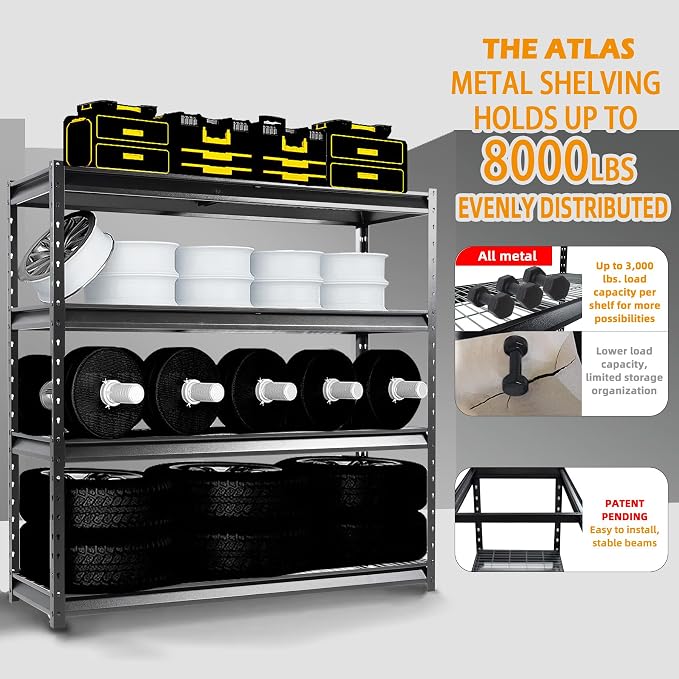 The Atlas 72" W Heavy Duty Garage Shelving Load 8000 Lbs, 4 Tier Metal Storage - Image 3
