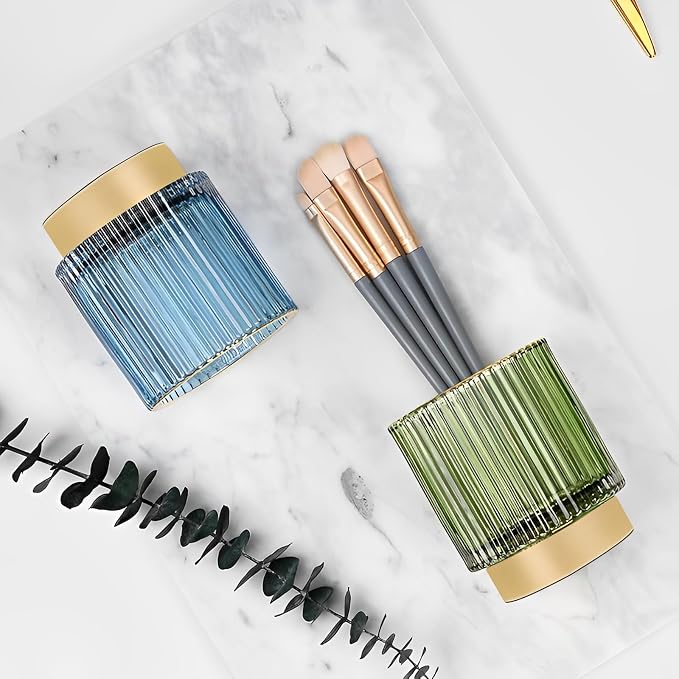 Makeup Brush Holder Organizer, Heavy Crystal Glass Brush Storage Holder - Image 2