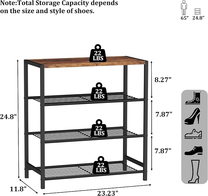 HOMEFORT 4-Tier Shoe Rack Organizer, Shoe Tower - Image 3