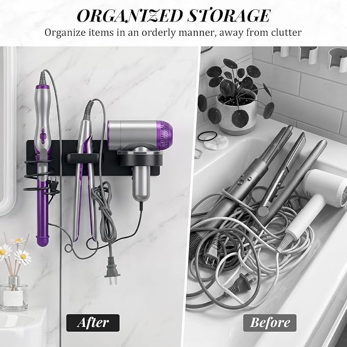 Blow Dryer Holder Wall Mounted – 3-in-1 Hair Tool Organizer Wall Mount - Image 2