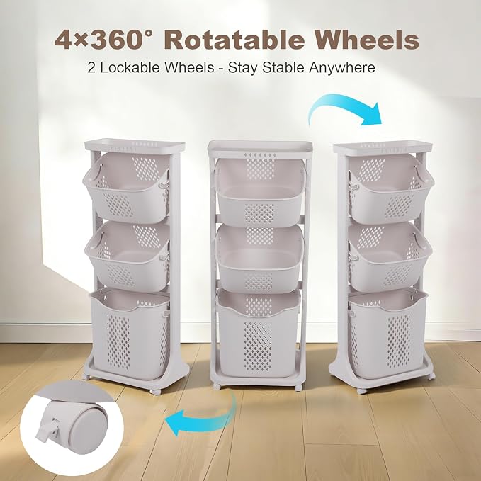 FAHKNS 3-Tier Laundry Hamper Sorter Cart - Image 7