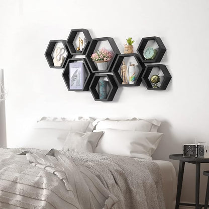 CADUKE Hexagon Floating Shelves Set of 8, Hanging Shelf Storage Racks, Living - Image 5