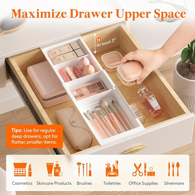 Lifewit 2 Pack Sliding Makeup Drawer Organizer Trays - Image 3