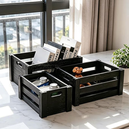 Set of 3 Nesting Wooden Crates, Small Rustic Farmhouse Wood Storage Boxes - Image 4