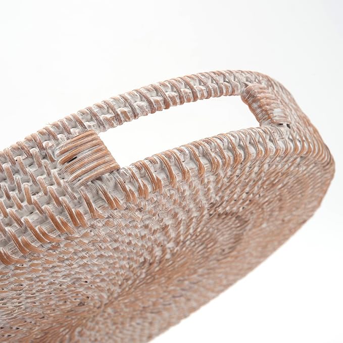 Round Rattan Serving Tray Decorative Woven Ottoman Trays - Image 4