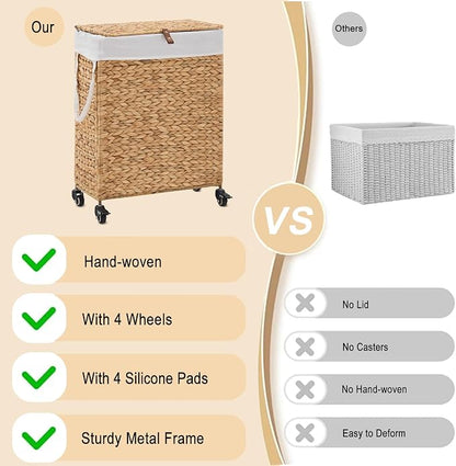 Rolling Laundry Hamper with Lid and Wheels, Slim Laundry Basket with Removable - Image 8