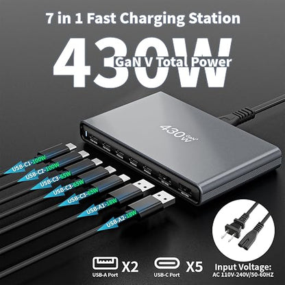 GaN5 430W USB C Charger Block Charging Station, Apple 7 Port Fast Charging Block - Image 2