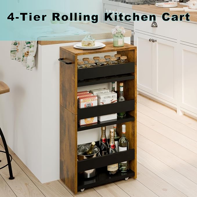 MARTY Rolling Storage Cart 7.9" W, 4-Tier Narrow Kitchen Cart - Image 3