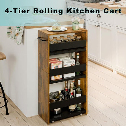 MARTY Rolling Storage Cart 7.9" W, 4-Tier Narrow Kitchen Cart - Image 3
