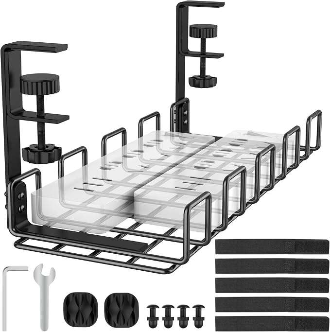 Under Desk Cable Management Tray, L 15.7''W 6.3'' No Drill Steel Desk Cable by REFLYING