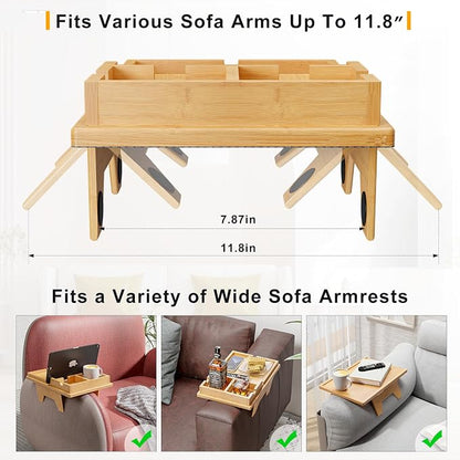 Bamboo Couch Cup Holder Tray - 2 in 1 Couch Armrest Table - Sofa Armchair Caddy - Image 4