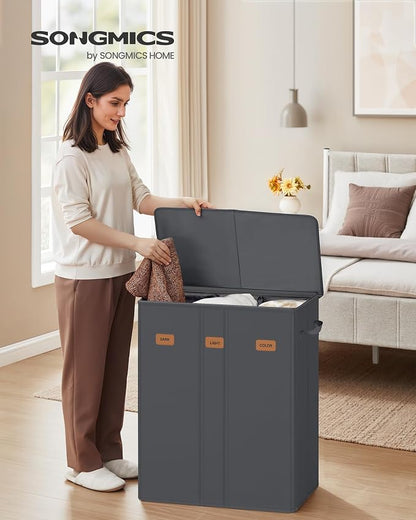 SONGMICS 47.6 Gallon Laundry Hamper, 3-Compartment Laundry Basket Sorter - Image 2
