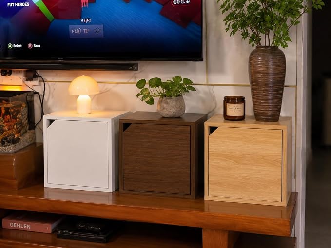 Modular Storage Cube with Door, 11.8" x 11.8" Multipurpose Wooden Bookshelf and - Image 7
