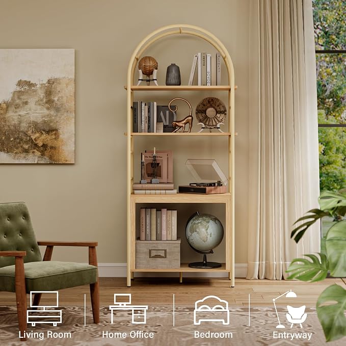 BREEZEHEAT 4-Tier Arched Bookshelf, Floor Standing Open Display Storage Shelf - Image 5