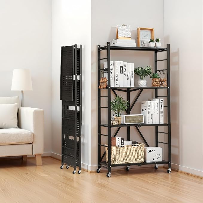VEVOR 4-Tier Foldable Storage Shelf, 28W x 13D x 54H Inch Folding Metal Rack - Image 8