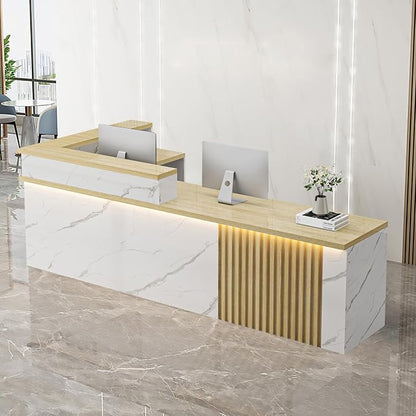 Receptionist Desk with LED Light，Wooden Salon Checkout Counter with Storage by Unknown