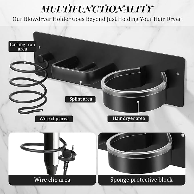 Blow Dryer Holder Wall Mounted – 3-in-1 Hair Tool Organizer Wall Mount - Image 3