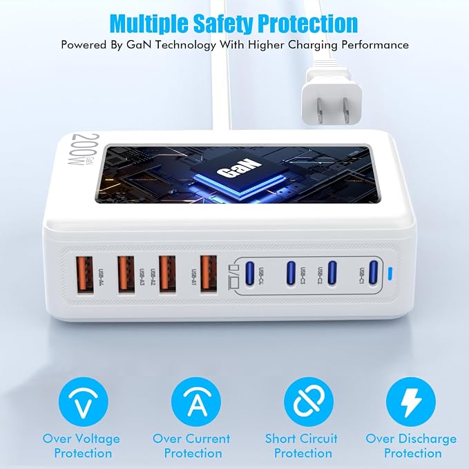 USB C Charger Block, 200W GaN 8 Port USB C Charging Station USB Hub Block Cube - Image 3