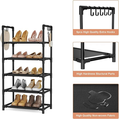 LANTEFUL 5 Tiers Shoe Rack 12-15 Pairs Boots Organizer Storage Sturdy Narrow - Image 4