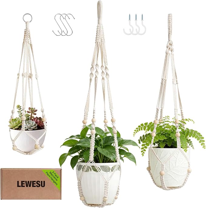 LEWESU 3 Pack Macrame Plant Hanger Indoor 3 Different Sizes Hanging Planter by Unknown