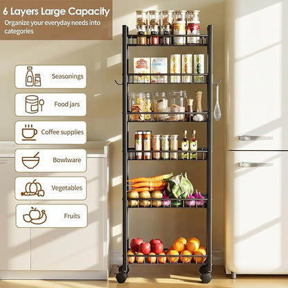 6 Tier Slim Storage Cart, Narrow Rolling Cart - Image 3