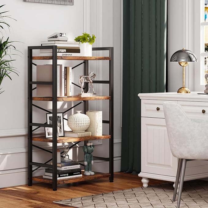 Homeiju Bookshelf, 4 Tier Small Bookcase, Organizers and Storage, Metal Small - Image 2