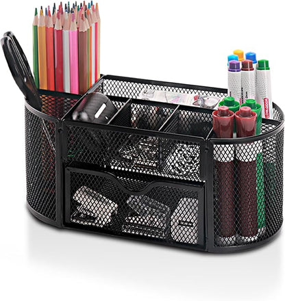 Comix Mesh Pen Pencil Holder Desk Organizer, 8 Compartment and 1 Drawer Wire by Comix