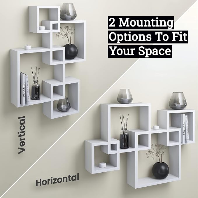 Greenco 4 Cube Intersecting Shelves, Easy-to-Assemble Floating Wall Mount - Image 8