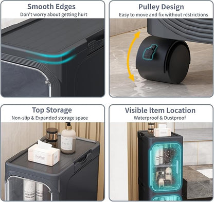 5 Tier Slim Bathroom Storage Cabinet, Foldable and Movable, ABS and PET - Image 5