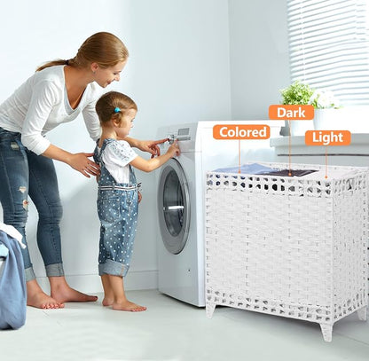 Laundry Hamper with 3 Removable Liner Bags; 132L Handwoven Rattan Laundry - Image 2