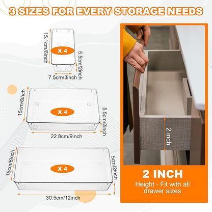 12 Pcs Clear Plastic Drawer Organizer, Kitchen Bathroom Fridge Utensil Vanity - Image 2
