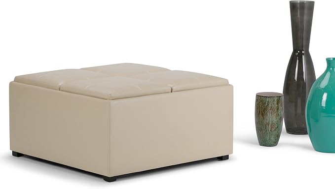 SIMPLIHOME Avalon Wide Contemporary Square Coffee Table Storage Ottoman - Image 3