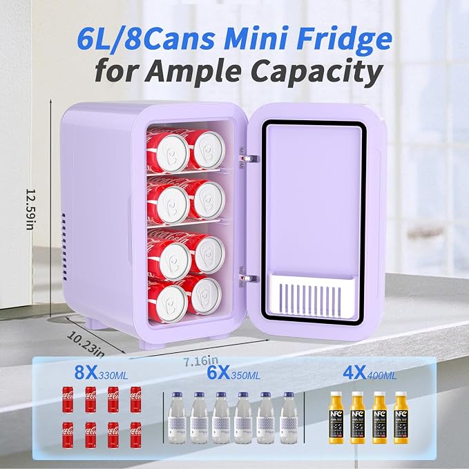 Mini Fridge, 6 Liter/8 Can 110V AC/DC Portable Thermoelectric Cooler - Image 2