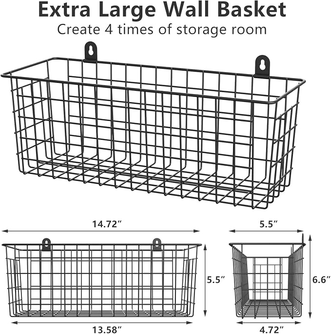 MaraFansie Extra Large Hanging Wall Basket 4-Pack Wall Mounted Wire Basket - Image 2