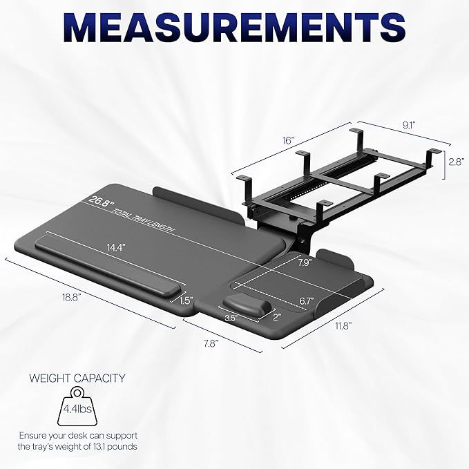 VIVO Adjustable 27 x 12 inch Under Desk Keyboard Tray - Image 5